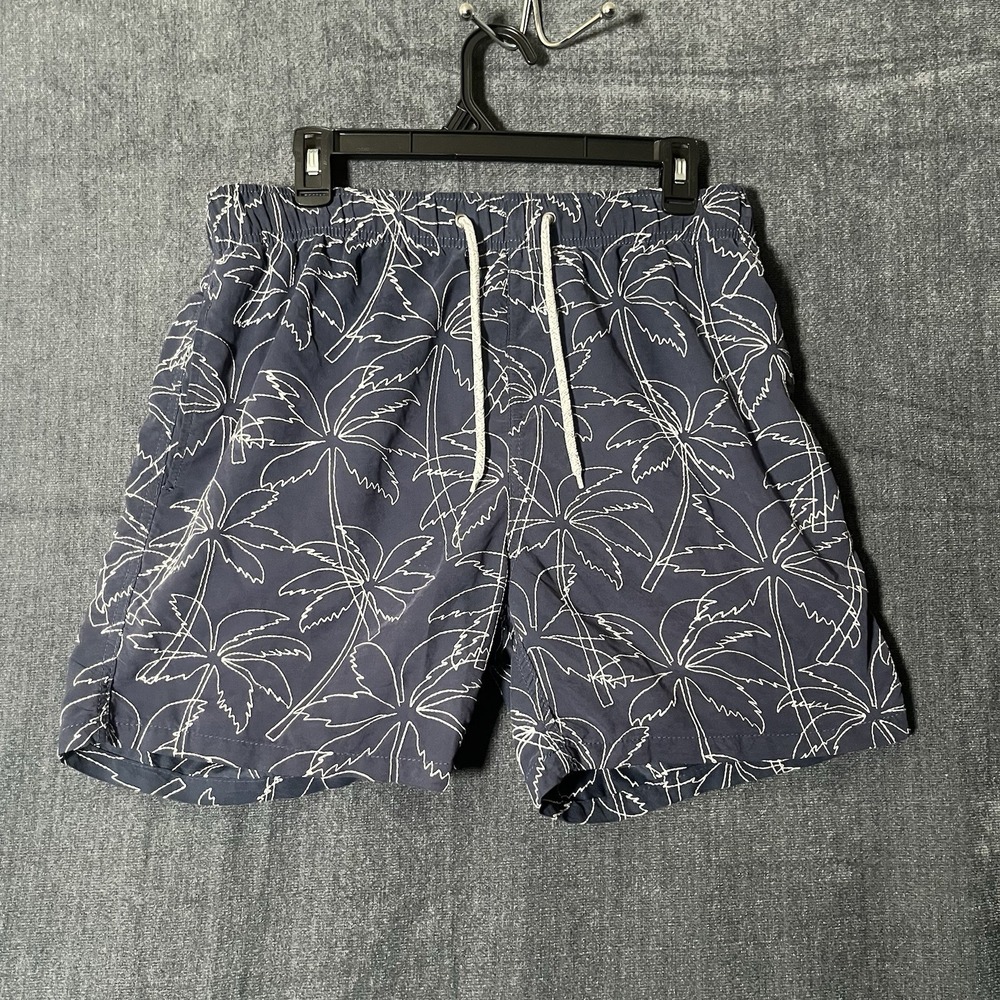 SURF8 Mens Swim Trunks Size Large L Navy Blue Embroidered Palm Tree Surf Shorts